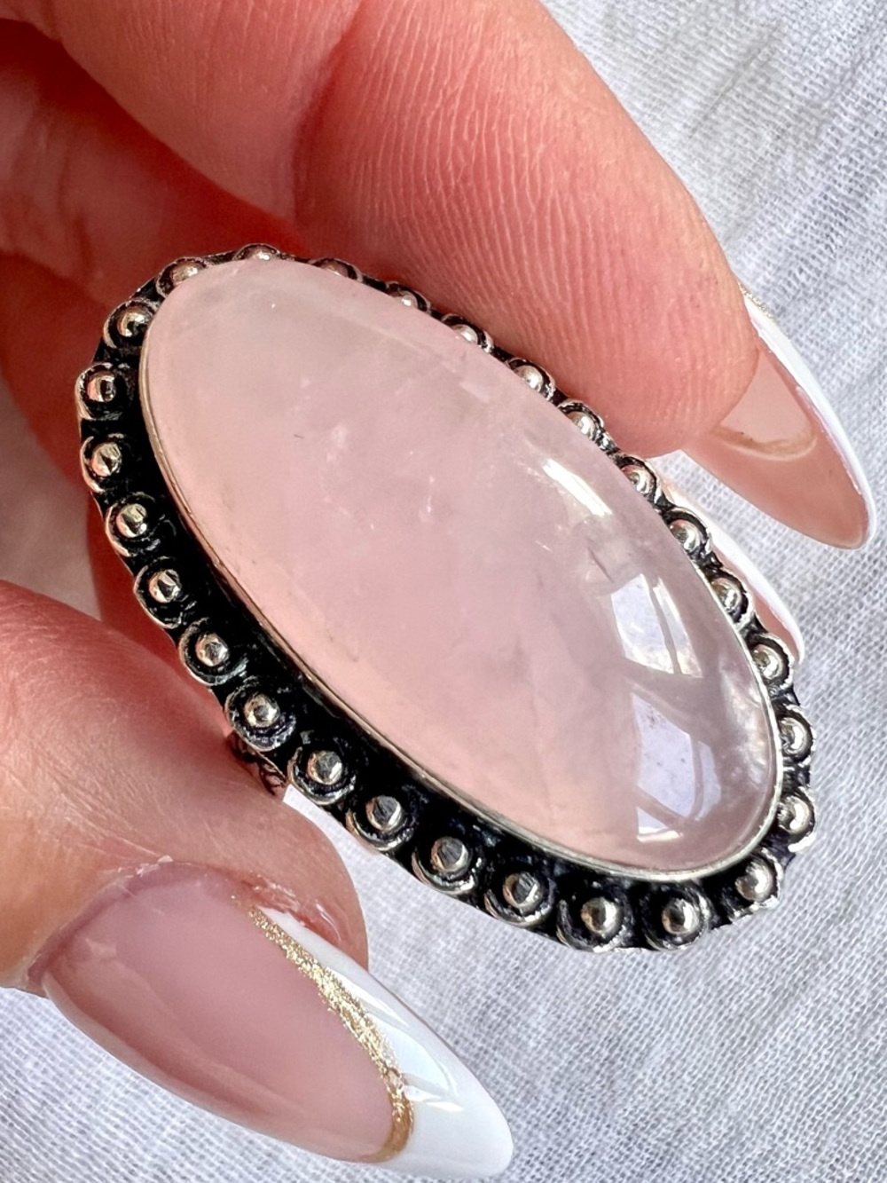 9.25 LOVE BOMB Rose Quartz Large Oval Ring 9.5